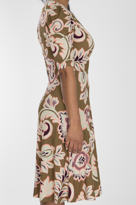 Closed wrap short jersey dress - Olive