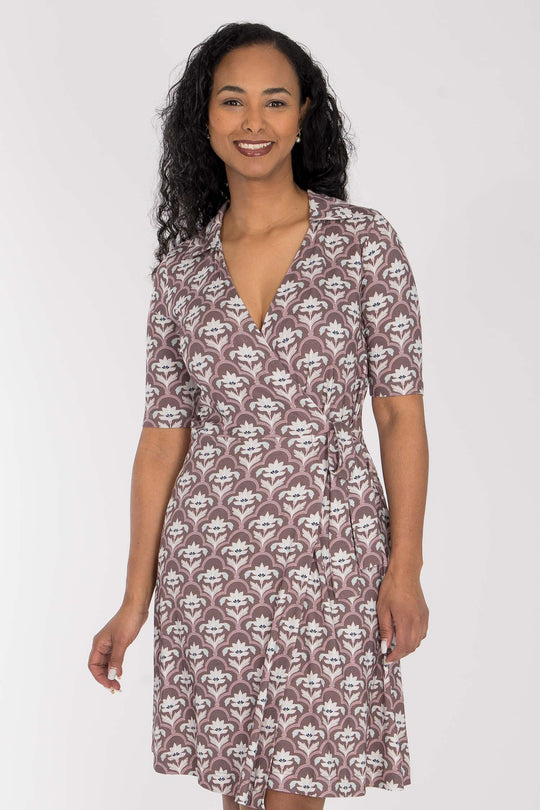 Collar wrap short jersey dress - Mauve