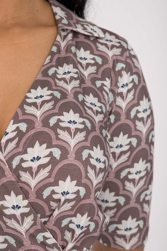 Collar wrap short jersey dress - Mauve