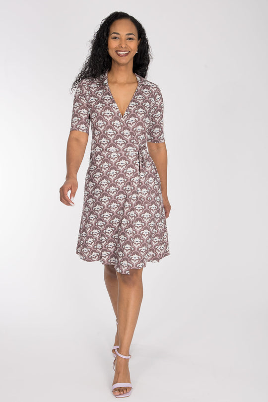 Collar wrap short jersey dress - Mauve