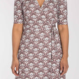 Collar wrap short jersey dress - Mauve