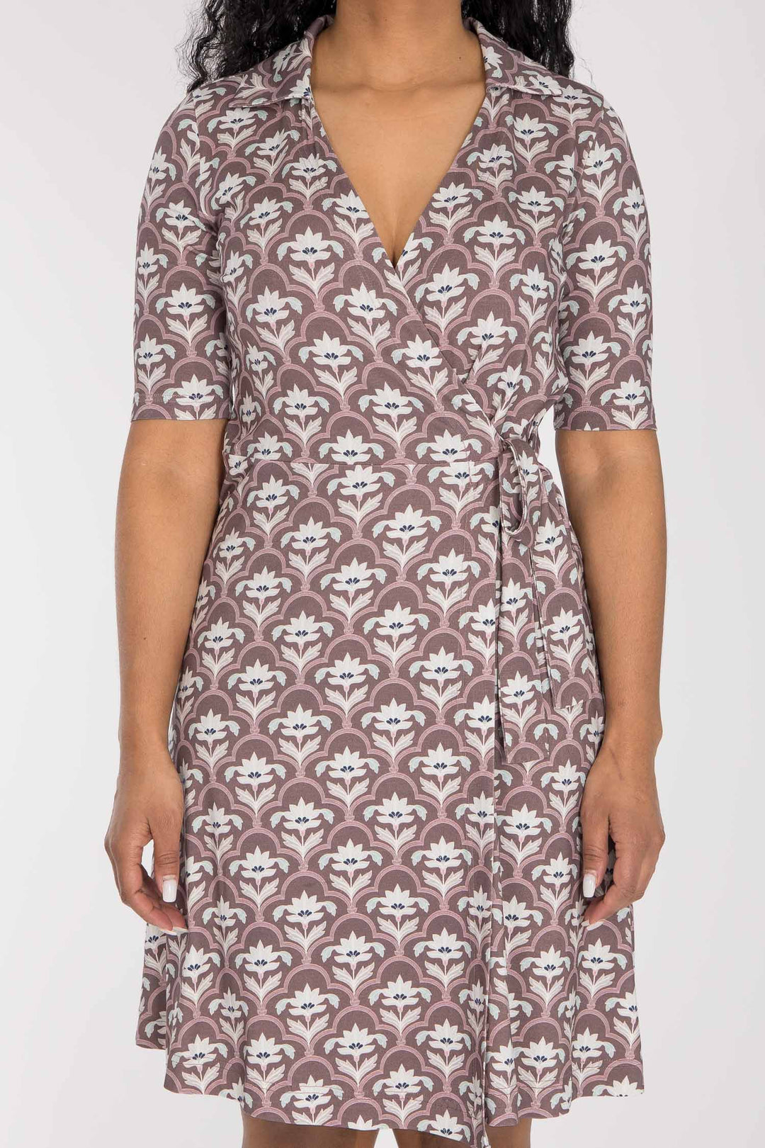 Collar wrap short jersey dress - Mauve