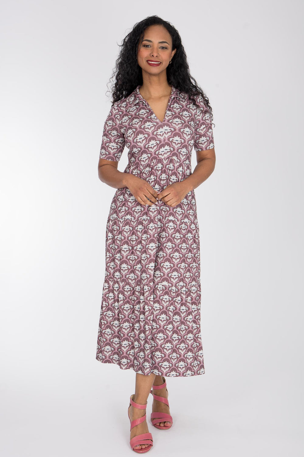 Forever mine collar midi jersey dress - Mauve