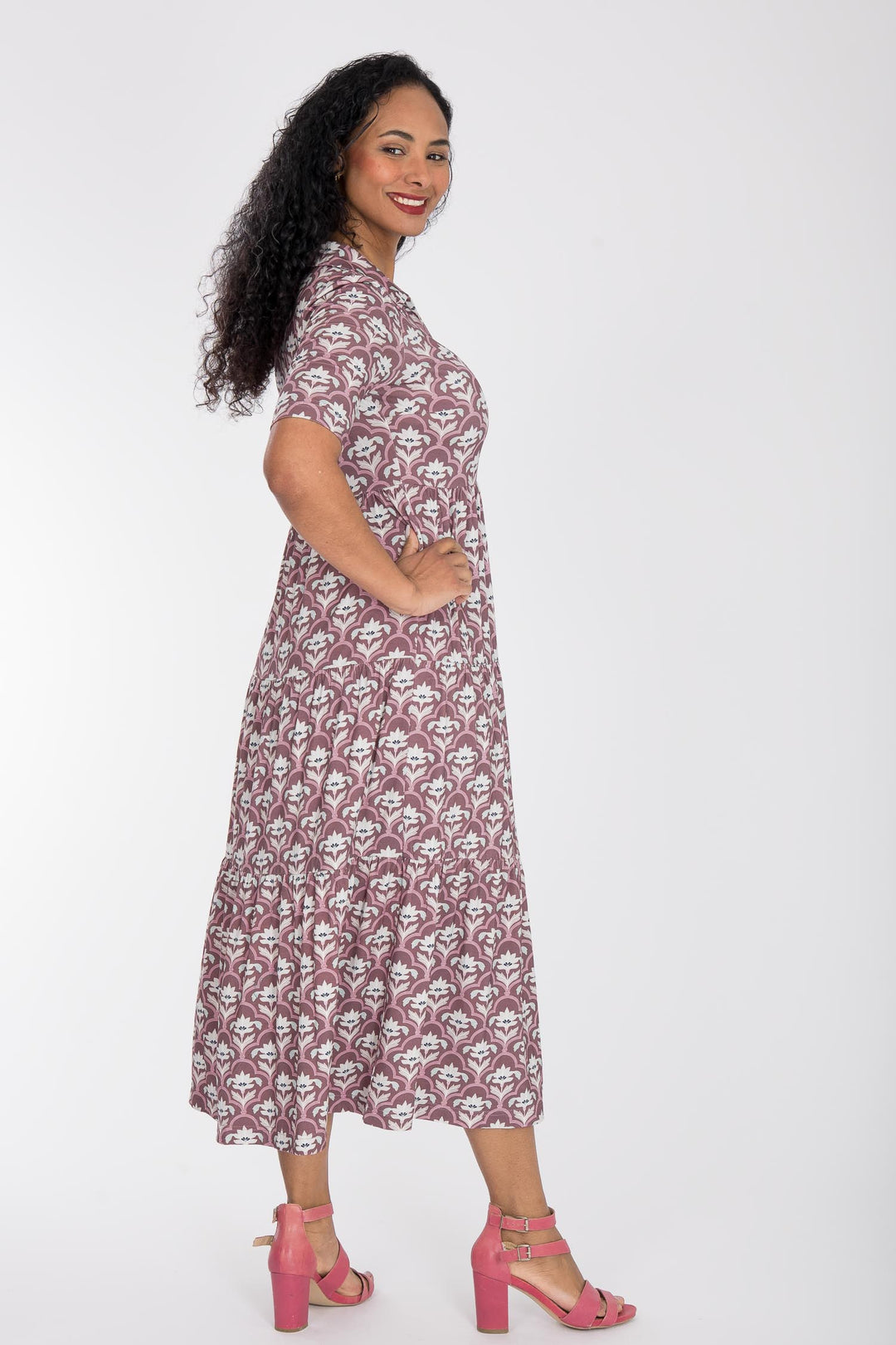 Forever mine collar midi jersey dress - Mauve