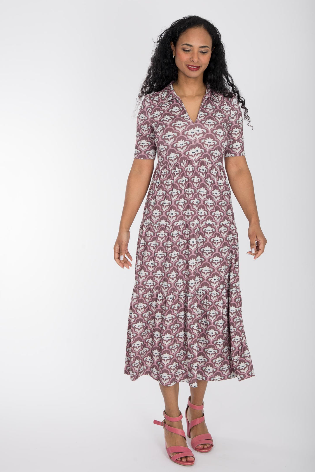 Forever mine collar midi jersey dress - Mauve