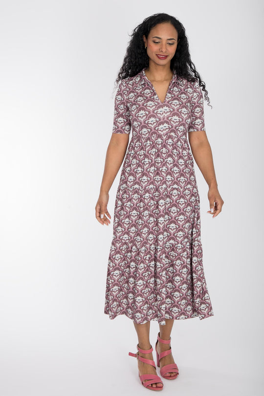 Forever mine collar midi jersey dress - Mauve