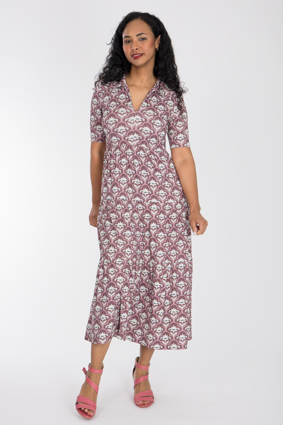 Forever mine collar midi jersey dress - Mauve