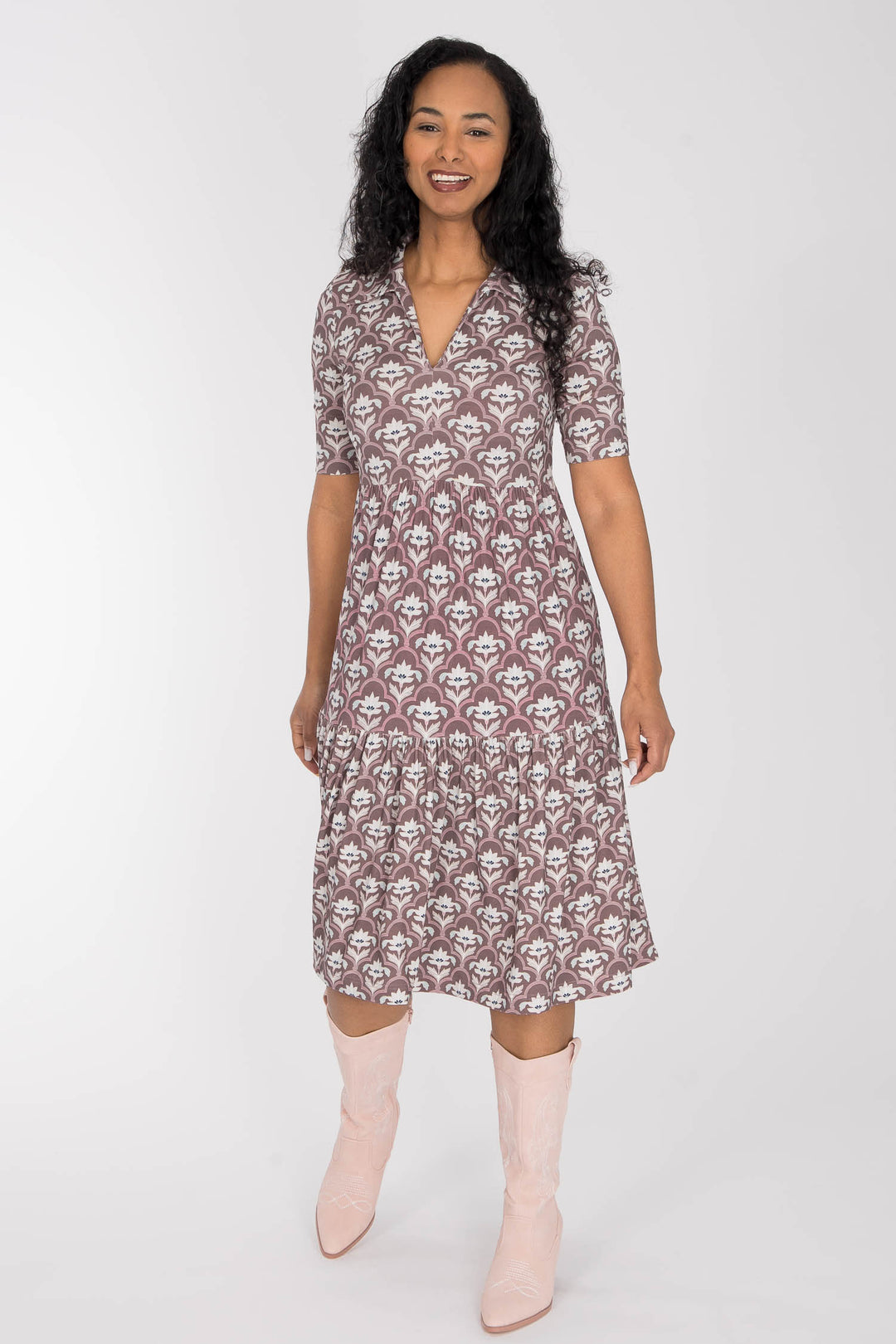 Forever mine collar short jersey dress - Mauve