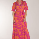 Bestie shine wrap maxi jersey dress - Pink-Orange