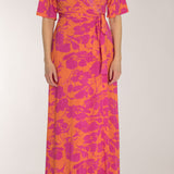 Bestie shine wrap maxi jersey dress - Pink-Orange