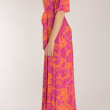 Bestie shine wrap maxi jersey dress - Pink-Orange