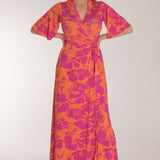 Bestie shine wrap maxi jersey dress - Pink-Orange
