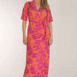 Bestie shine wrap maxi jersey dress - Pink-Orange