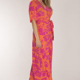 Bestie shine wrap maxi jersey dress - Pink-Orange