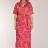 Bestie shine wrap maxi jersey dress - Pink-Orange