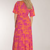 Bestie shine wrap maxi jersey dress - Pink-Orange