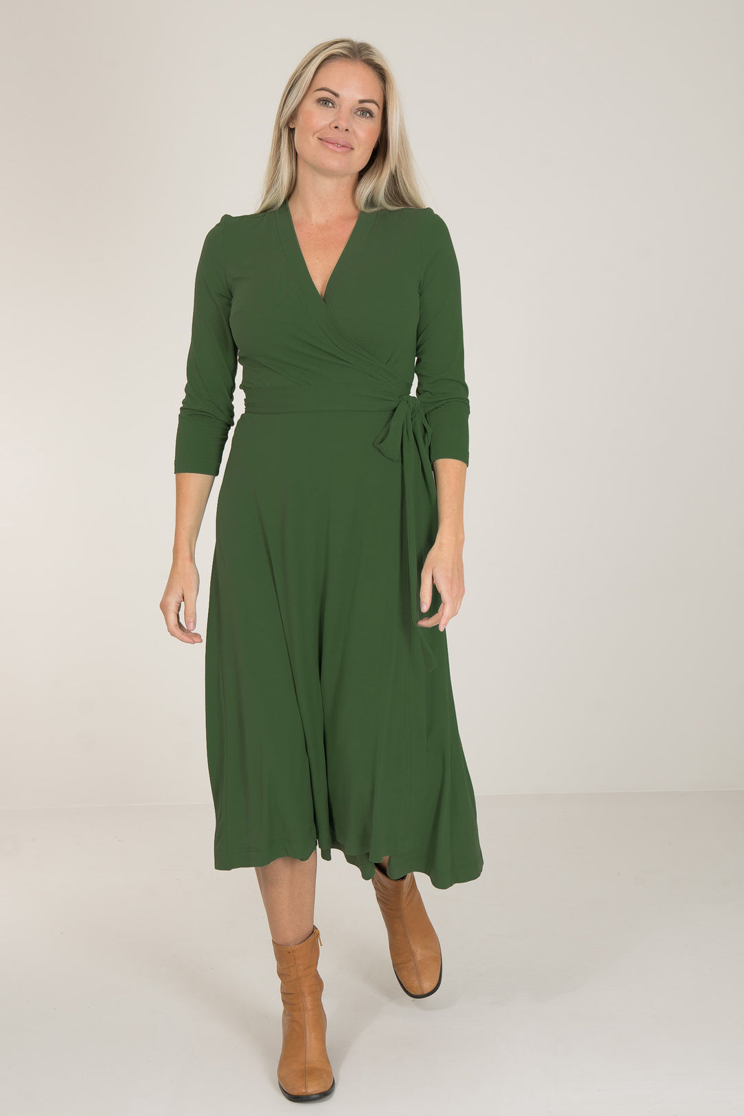 Bestie midi wrap jersey dress - Forrest green