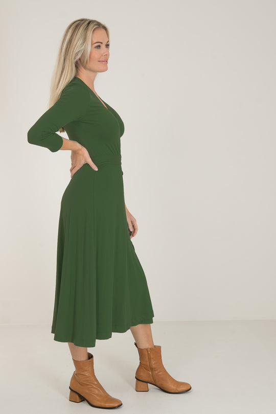Bestie midi wrap jersey dress - Forrest green