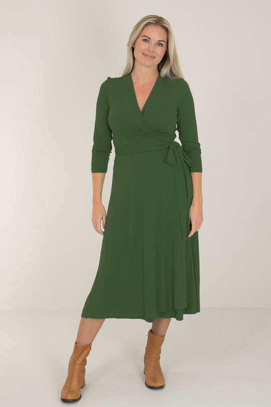 Bestie midi wrap jersey dress - Forrest green