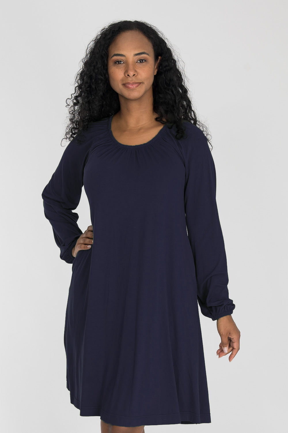 A-lined belted short jersey dress - Navy