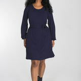 A-lined belted short jersey dress - Navy