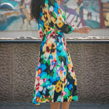 A-lined belted midi jersey dress - Navy