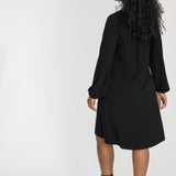 A-lined belted short jersey dress - Black