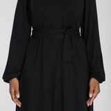 A-lined belted short jersey dress - Black