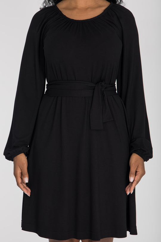 A-lined belted short jersey dress - Black