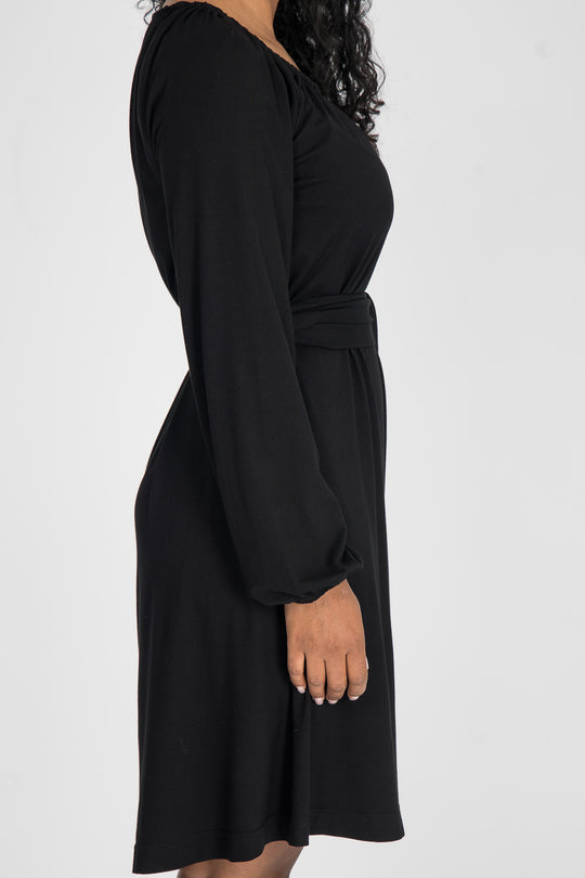 A-lined belted short jersey dress - Black