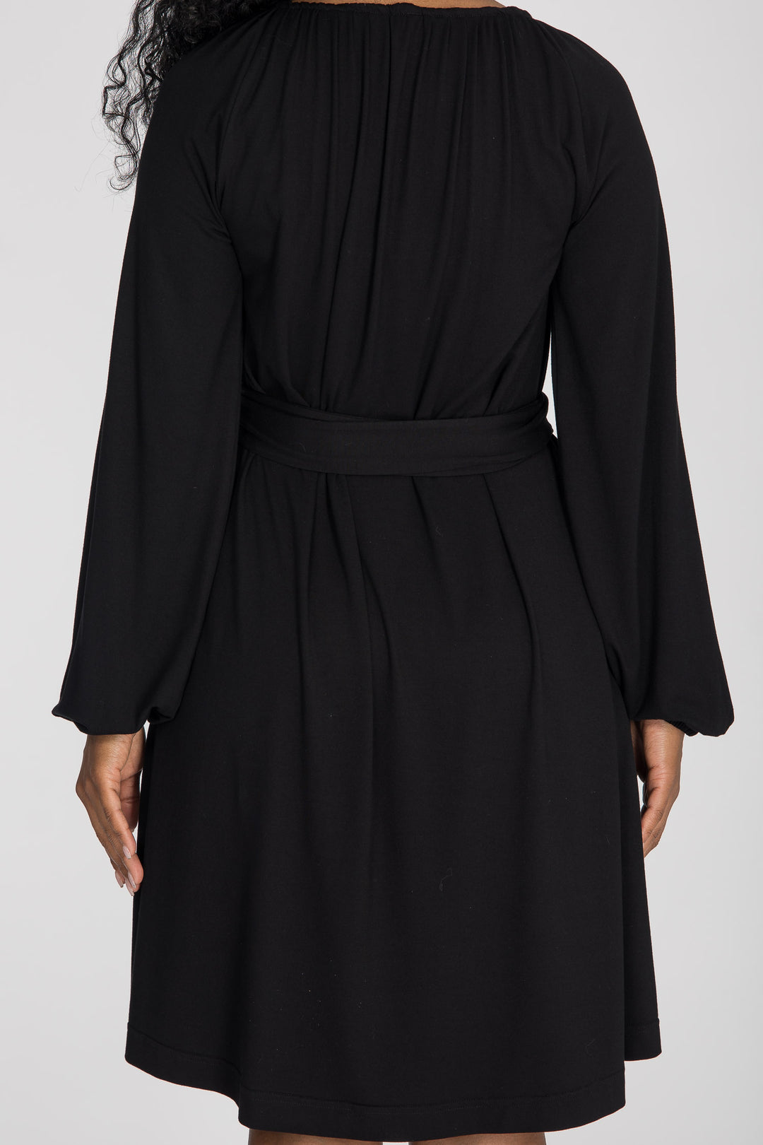 A-lined belted short jersey dress - Black
