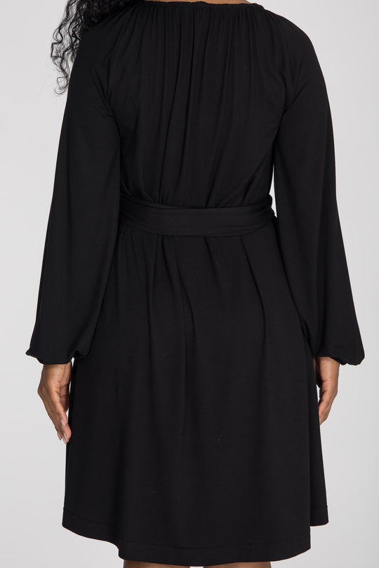 A-lined belted short jersey dress - Black