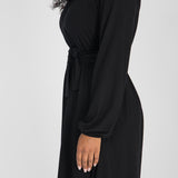 A-lined belted short jersey dress - Black