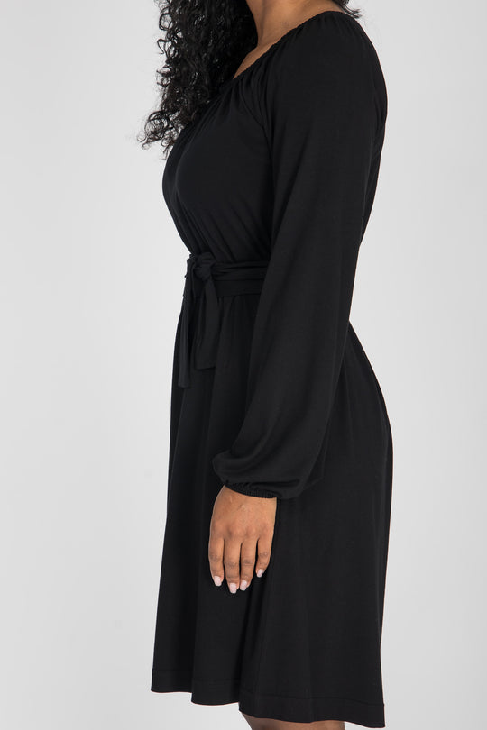 A-lined belted short jersey dress - Black