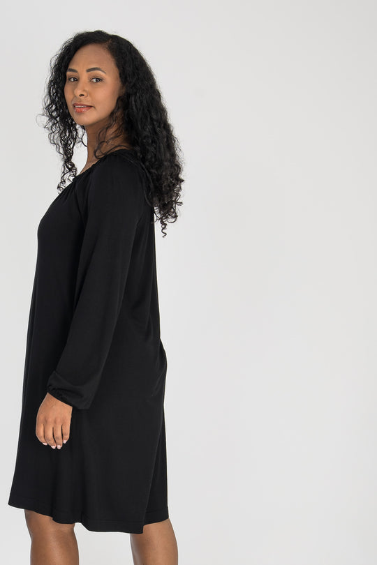 A-lined belted short jersey dress - Black
