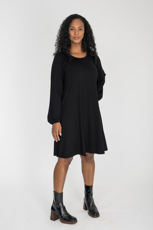 A-lined belted short jersey dress - Black