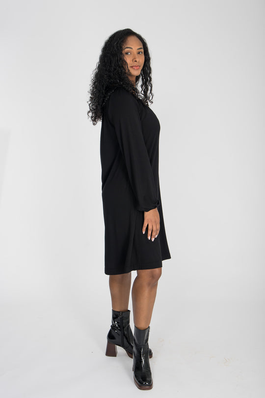 A-lined belted short jersey dress - Black