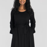 A-lined belted short jersey dress - Black