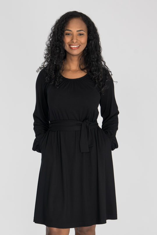 A-lined belted short jersey dress - Black