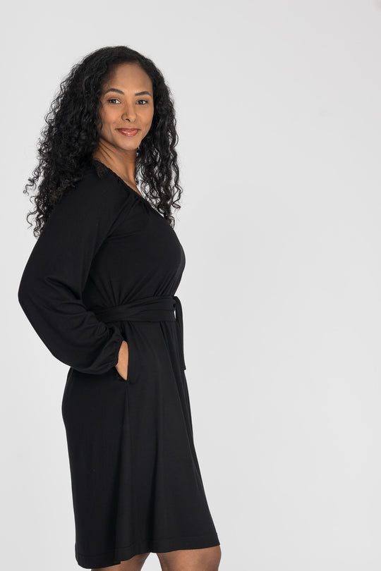 A-lined belted short jersey dress - Black