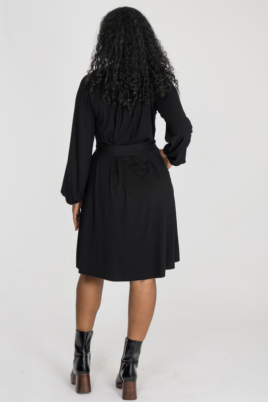 A-lined belted short jersey dress - Black