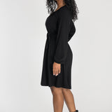 A-lined belted short jersey dress - Black