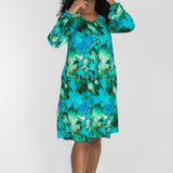A-lined belted short jersey dress - Blue-green