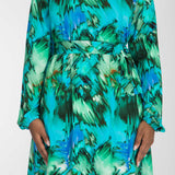 A-lined belted short jersey dress - Blue-green