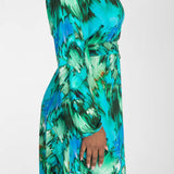 A-lined belted short jersey dress - Blue-green
