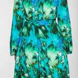 A-lined belted short jersey dress - Blue-green