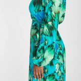 A-lined belted short jersey dress - Blue-green