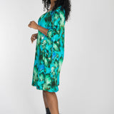 A-lined belted short jersey dress - Blue-green