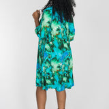 A-lined belted short jersey dress - Blue-green