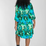 A-lined belted short jersey dress - Blue-green